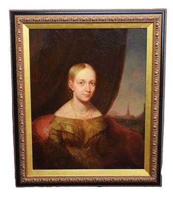 19th Century Portrait Of A Young Lady. Framed 19th Century portrait of a young lady in a brown 