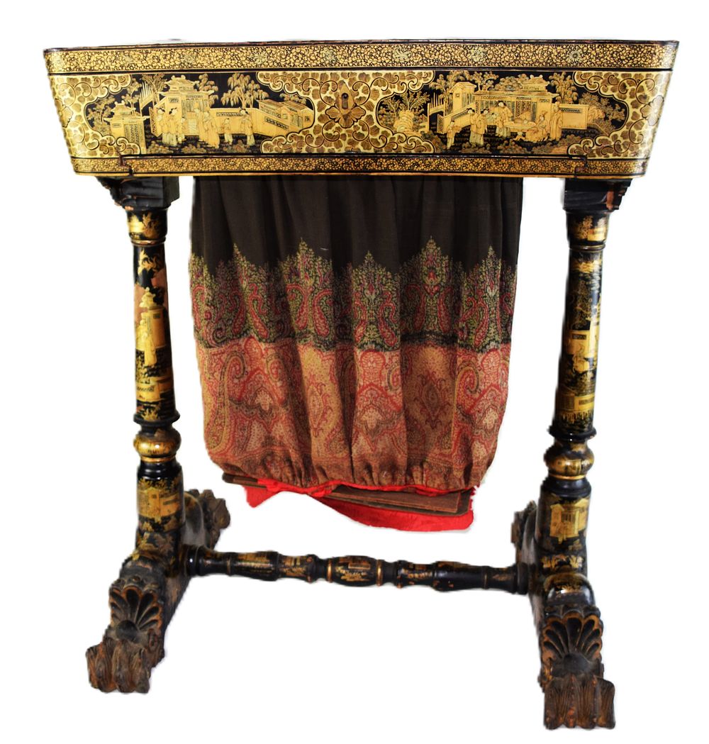 Lot 176: Elegantly Decorated Chinoiserie Oriental Sewing Table