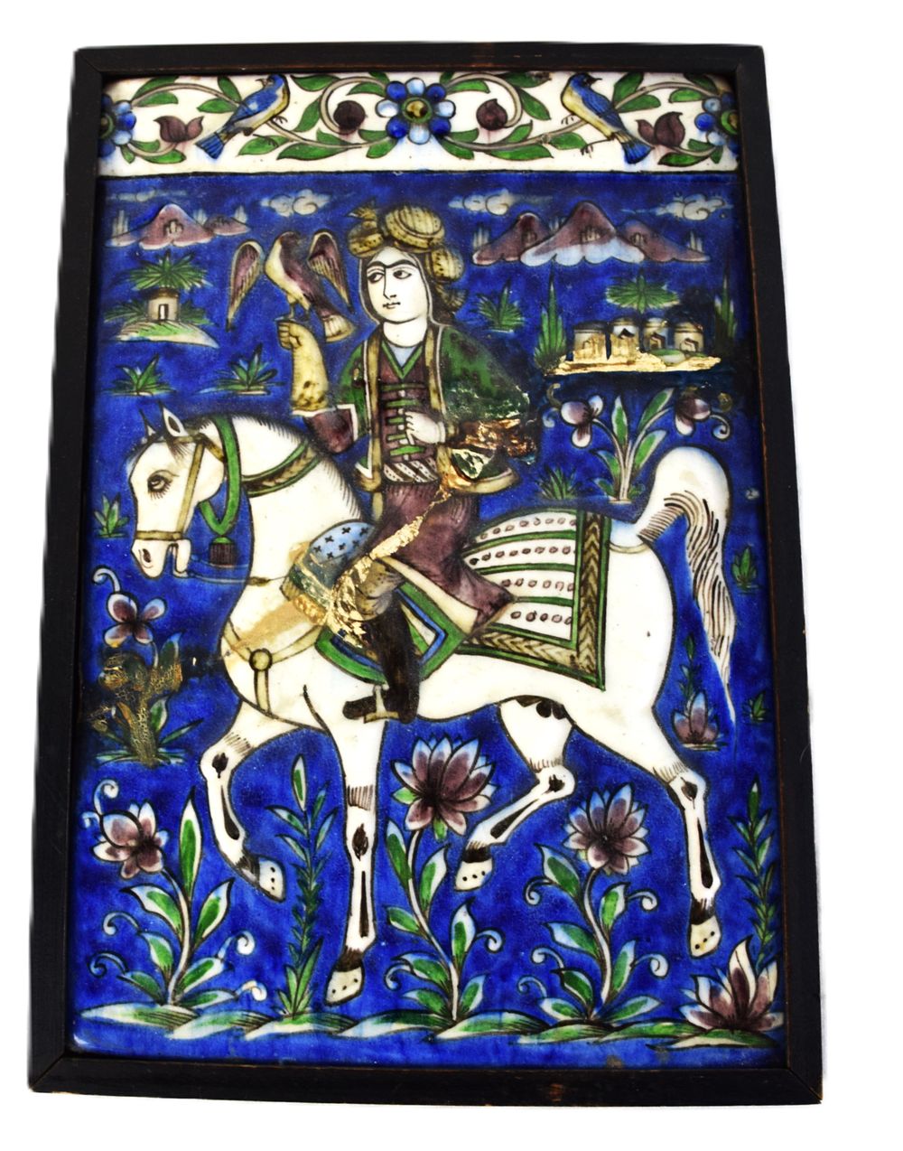 Lot 188: Persian (Iranian) Qajar Painted Ceramic Tile Of A Falconer