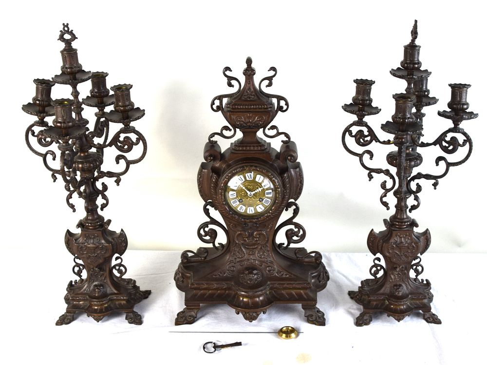 Lot 2: French Renaissance Revival  Three Piece Clock Garniture