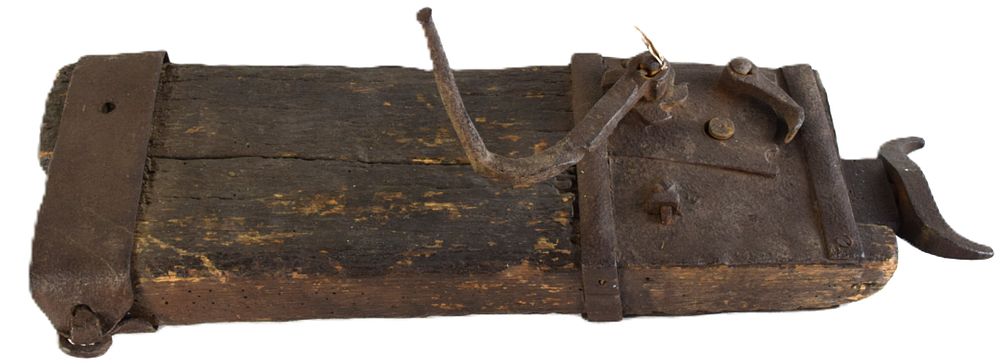 Lot 19: Scarce Pennsylvania Dutch Conestoga Wagon Jack, Dated 1812, Hand-Wrought Iron & Wood