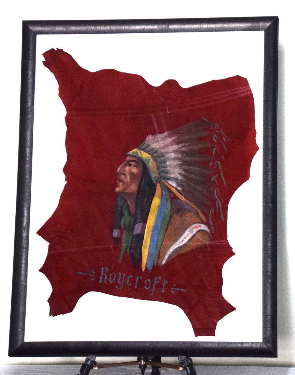 Lot 38: Roycroft Leather Hide With Hand Painted Indian Chief