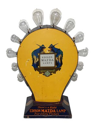 Metal Parrish-Edison Light Bulb Display. Excellent Maxfield Parrish-Edison promotional light 