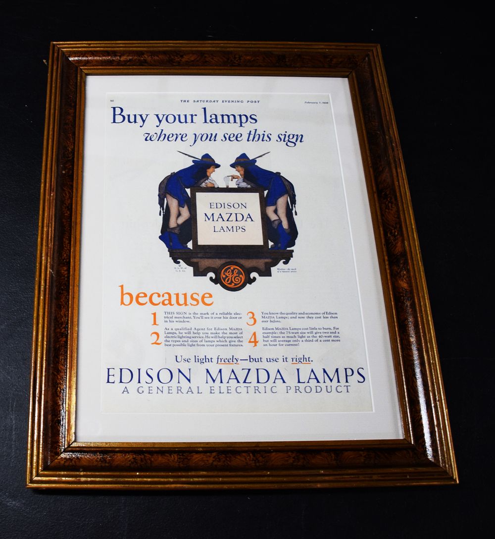 Lot 44: Saturday Evening Post Ad for Parrish-Edison Lamps And Rare Tape Measure