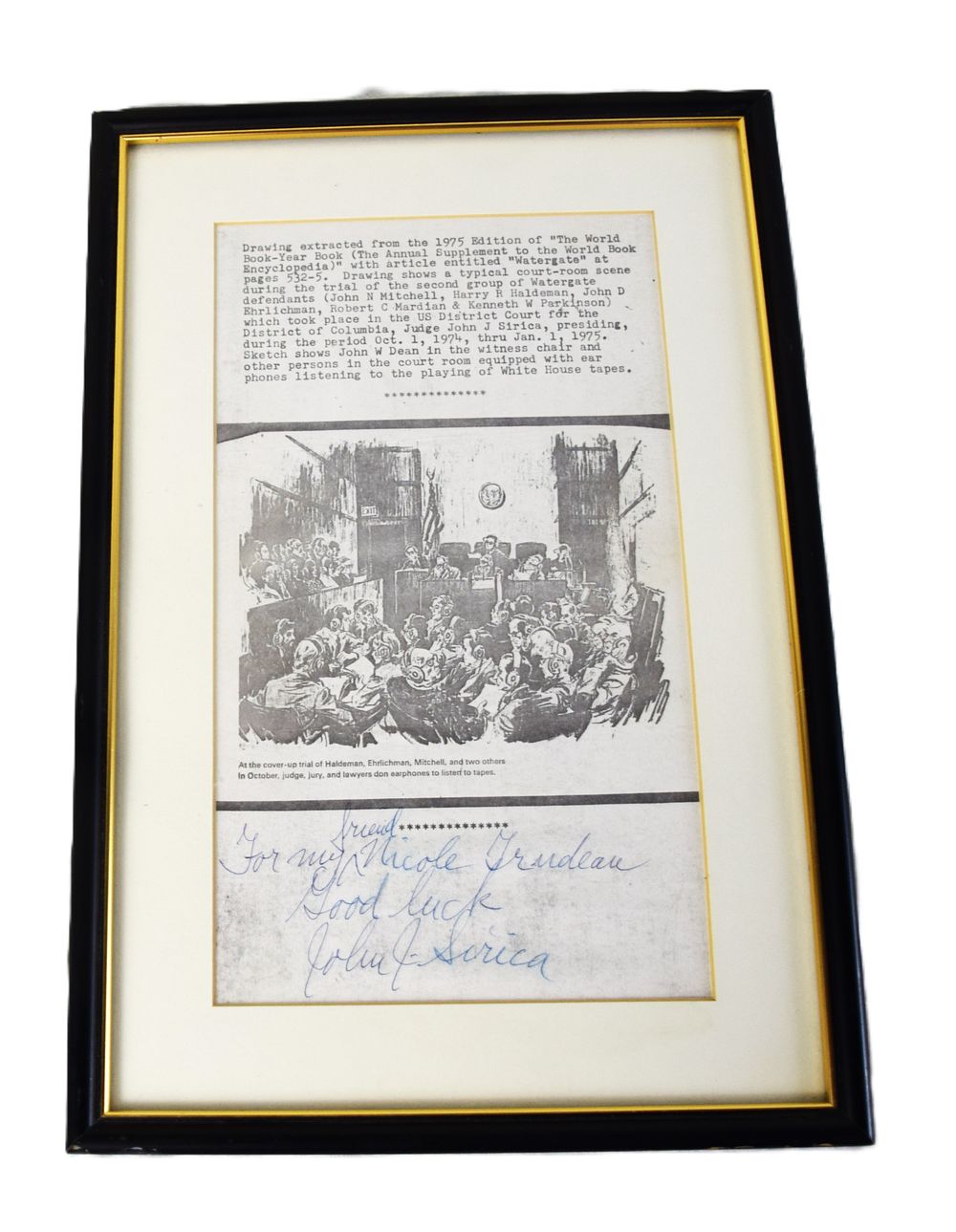 Lot 59A: Watergate History Signed By Judge John J. Sirica