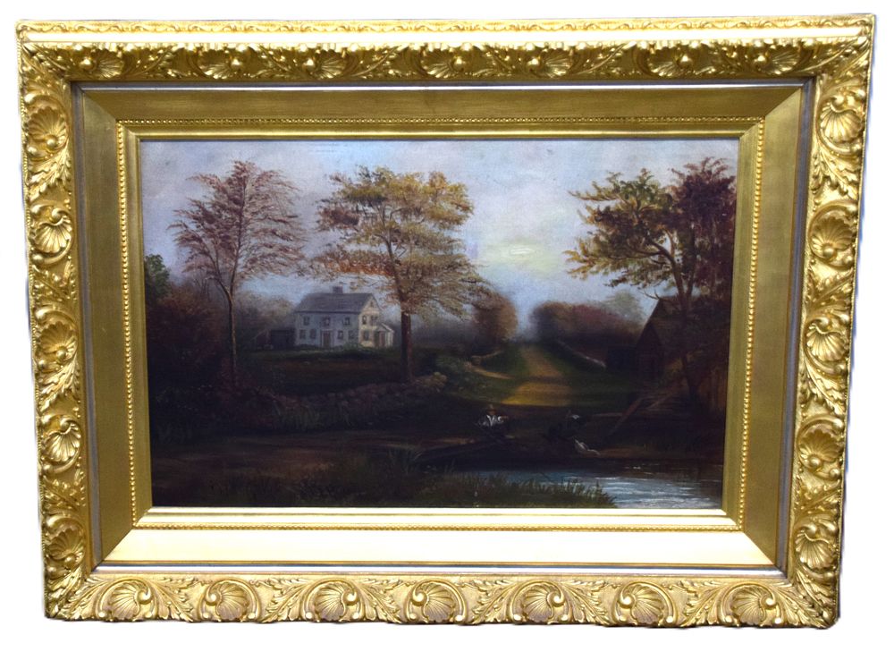 Lot 71: New England Farmstead Oil Painting