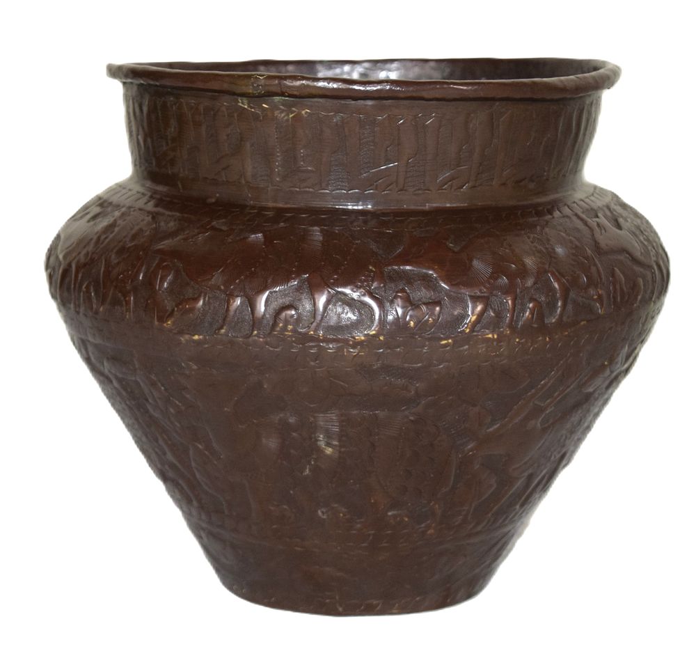 Lot 113: Indian Hand-hammered Copper Jardinière