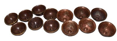 Tibetan or Nepalese Buddhist Ritual Offering Bowls. These are small copper Tibetan or Nepalese 