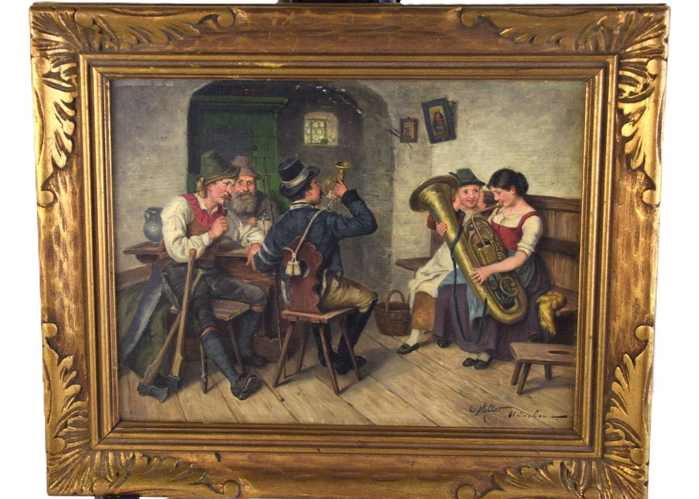 Lot 133: Oil Painting Of Musicians In A Tavern