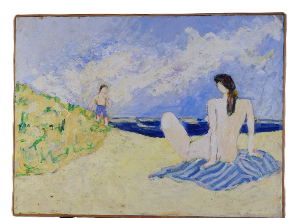 Lot 151: H. Marum Beach Figure Acrylic On Canvas.