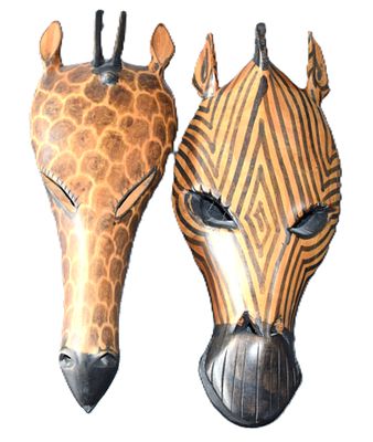 Tribal Kenyan Animal Masks. Two tribal animal masks, one of a giraffe and the other a gazelle 