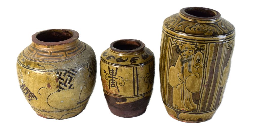 Lot 166: Three Chinese Glazed Earthenware Storage Jars