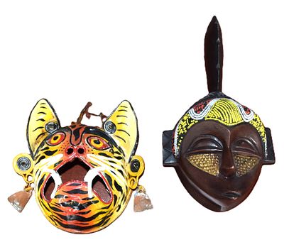Two Western African Tribal Masks. Two small Western African tribal masks, one hand-carved sese 