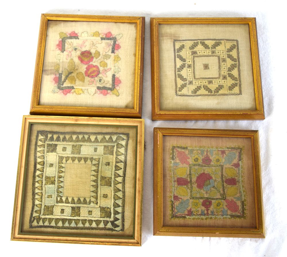 Lot 198: Four Antique Hand-embroidered Textile Panels
