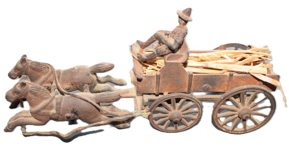 Lot 218: Vintage Cast Iron Horse-drawn Utility Wagon