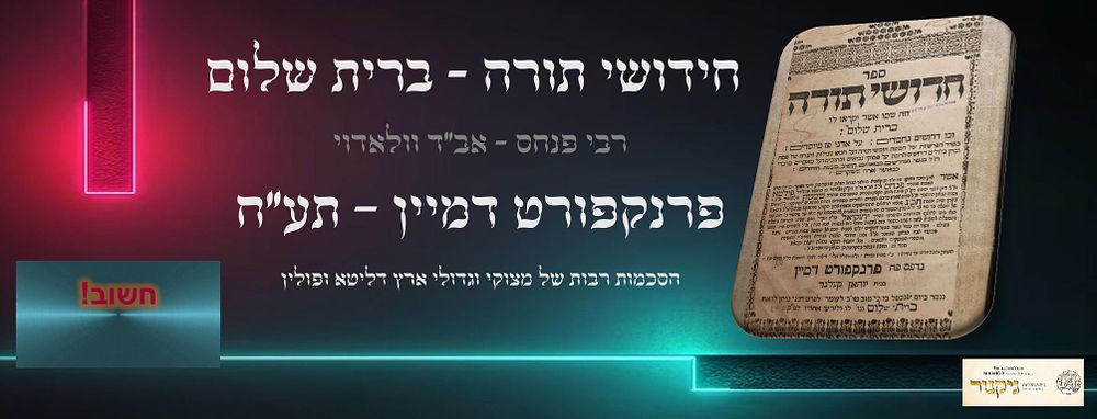 עותק נאה - ספר חידושי תורה – ברית שלום, פרנקפורט דמיין, תע"ח [1718].
חדושים על סדר הפרשיות – 