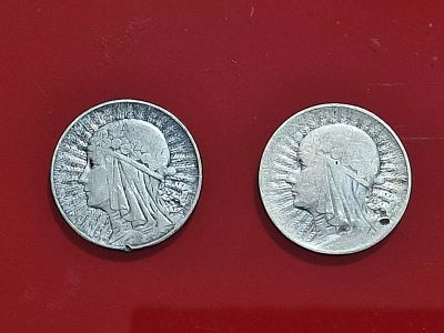 2 מטבעות הרפובליקה של פולין 5 זלוטי 1933 כסף. 28 ממ 
11 גרם למטבע