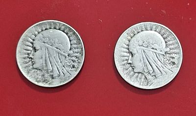 2 מטבעות הרפובליקה של פולין 5 זלוטי 1933 כסף. 28 ממ 
11 גרם למטבע