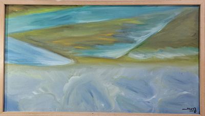 ציור שמן על בד ממוסגר וחתום. מידות מסגרת 
54X92 ס"מ