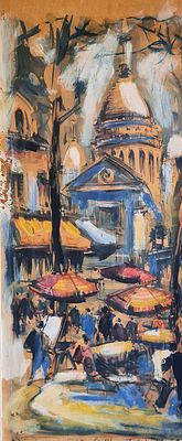 מריוס ג'רארד Marius Girard - " ככר בפריז " שמן על דיקט , חתום וממוסגר . . מידות הציור בלבד 54X22 ס"מ