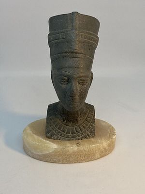 פסל מצרי נפרטיטי פסל ישן ראש ברונזה על שיש 14 סמ