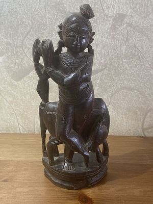 פסל בודהה הינדי עתיק מעץ מגולף 21 סמ