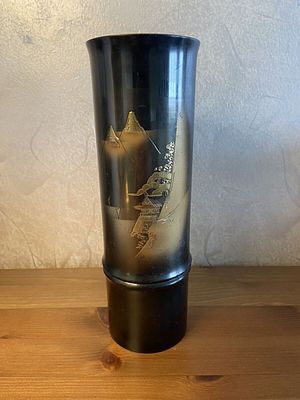 אגרטל ברונזה יפני ישן משובח עם שכבות זהב 24 סמ