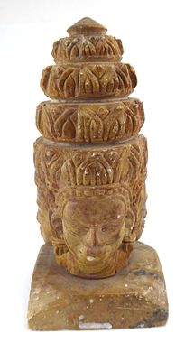 פסל בודהה אבן ישן מגולף ביד 4 פרצופים מחוברים גובה 13 ס"מ מידות בסיס 7X6 ס"מ