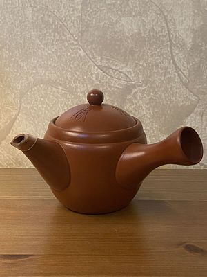 יפן חרס חומה קנקן תה Tokoname-ware Kyusu Sencha, טקסי חתום 9 סמ