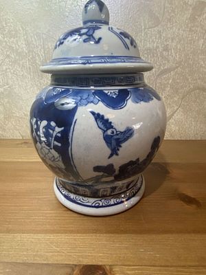 צנצנת ג'ינג'ר סיני ישן כחול לבן פורצלן 17.5 סמ