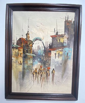 ציור שמן על בד, מסגרת עץ לא מזוהה. 
65X51