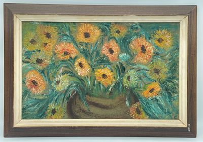 ציור שמן על דיקט חתום, חרציות. ציור שמן על דיקט חתום. 
לא מזוהה מסגרת עץ 
49X34 סמ"