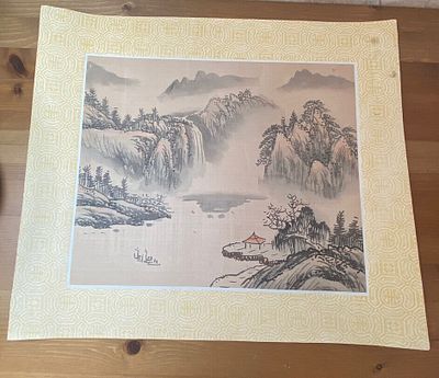 ציור אקוורל יפני על משי יצירת מופת מקורית חתימת מאסטר 33X28 סמ