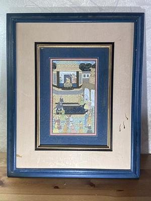 ציור הודי (רג'פוט)עשוי בעבודת רב אומן של צבעי פיגמנט על גבי בד משי דק
. ציור הודי (רג'פוט)עשוי 