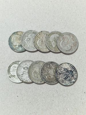 לוט 10 מטבעות כסף .750 פולין 1933 5 זלוטי. 109 גרם. 109 גרם