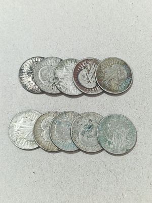 לוט 10 מטבעות כסף .750 פולין 1933 5 זלוטי. 109 גרם. 109 גרם