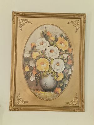 ציור טבע דומם פרחוני ממוסגר בסגנון וינטג', שלעתים קרובות נמצא בסגנונות דומים לאלה של רוברט קוקס 