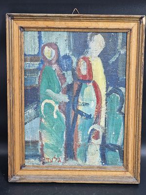 אהרון גלעדי - משפחה, שמן על בד, 29X23 ס"מ. חתום