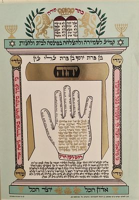 קמיע יהודי (נקרא גם "סגולה" או "לוח שמירה") המיועד לשמירה, הצלחה בפרנסה והגנה מפני עין הרע בבית 