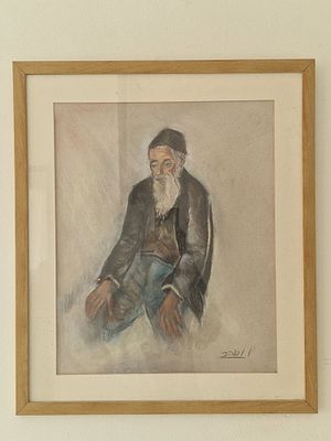 יצירת פסטל בסגנון דומה לפורטרטים של אמנים כמו סול יעקב רבינו, היצירה מציגה דמות ישובה עם זקן 