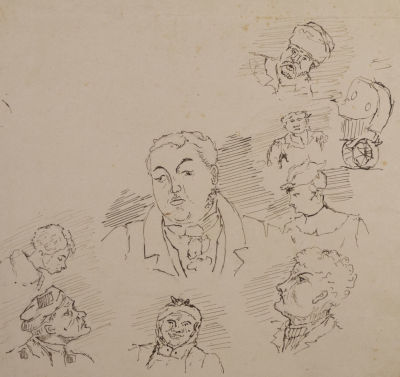 Н/х. Головы. Вторая половина XIX века. Бумага, тушь. Размер 14х15 см. Хорошее состояние. Следы 