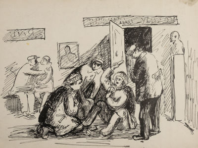 Н/х. Игроки в карты. 1920-е гг. Бумага, тушь. Размер 19х25 см. Хорошее состояние. Следы бытования.