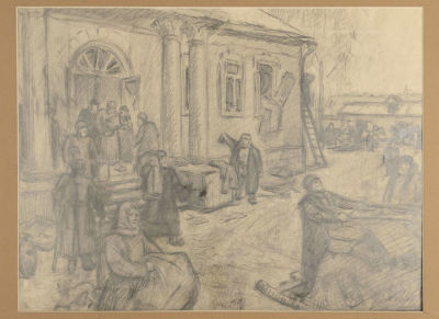 [Редкая тема] Н/х. Революционный грабеж. 1930-е гг. Бумага, карандаш. Размер по паспарту 35х44 см. 