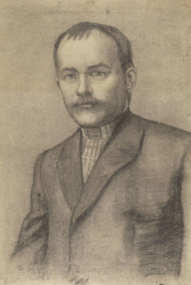 Константинов И. И. Портрет рабочего. Начало XX века. Бумага, уголь. Размер 60х33 см. Условно 