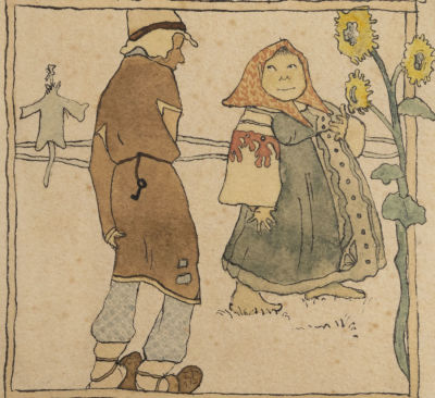 Соколов Е. Г. (?) Сельская сценка. Начало XX века. Бумага, смешанная техника. Размер 10,5х10 см. 