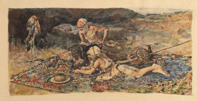 Габе М. Р. Змееловы. Копия картины. 1940-е гг. Бумага, акварель. Размер 30х48,5 см. Хорошее 