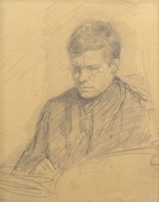 Жаба А. К. Портрет молодого человека. 1920-е гг. Бумага карандаш. Размер по раме 28,5х23,5 см. Х 