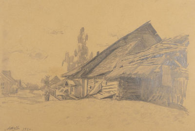 Жаба А. К. Сарай. Деревня Пристань. 1926. Бумага, карандаш. Размер 25х35 см. Хорошее состояние. 