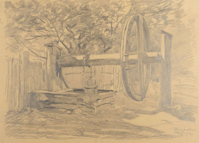 Жаба А. К. Колодец. 1926. Бумага, карандаш. Размер 25х35 см. Хорошее состояние. Следы 