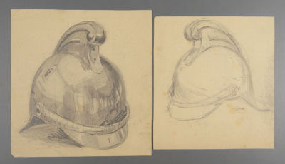 Жаба А. К. Шлем. 2 рисунка. 1910-е гг. Бумага, карандаш. Размеры 19,5х19 см, 18х16,5 см. Хорошее 